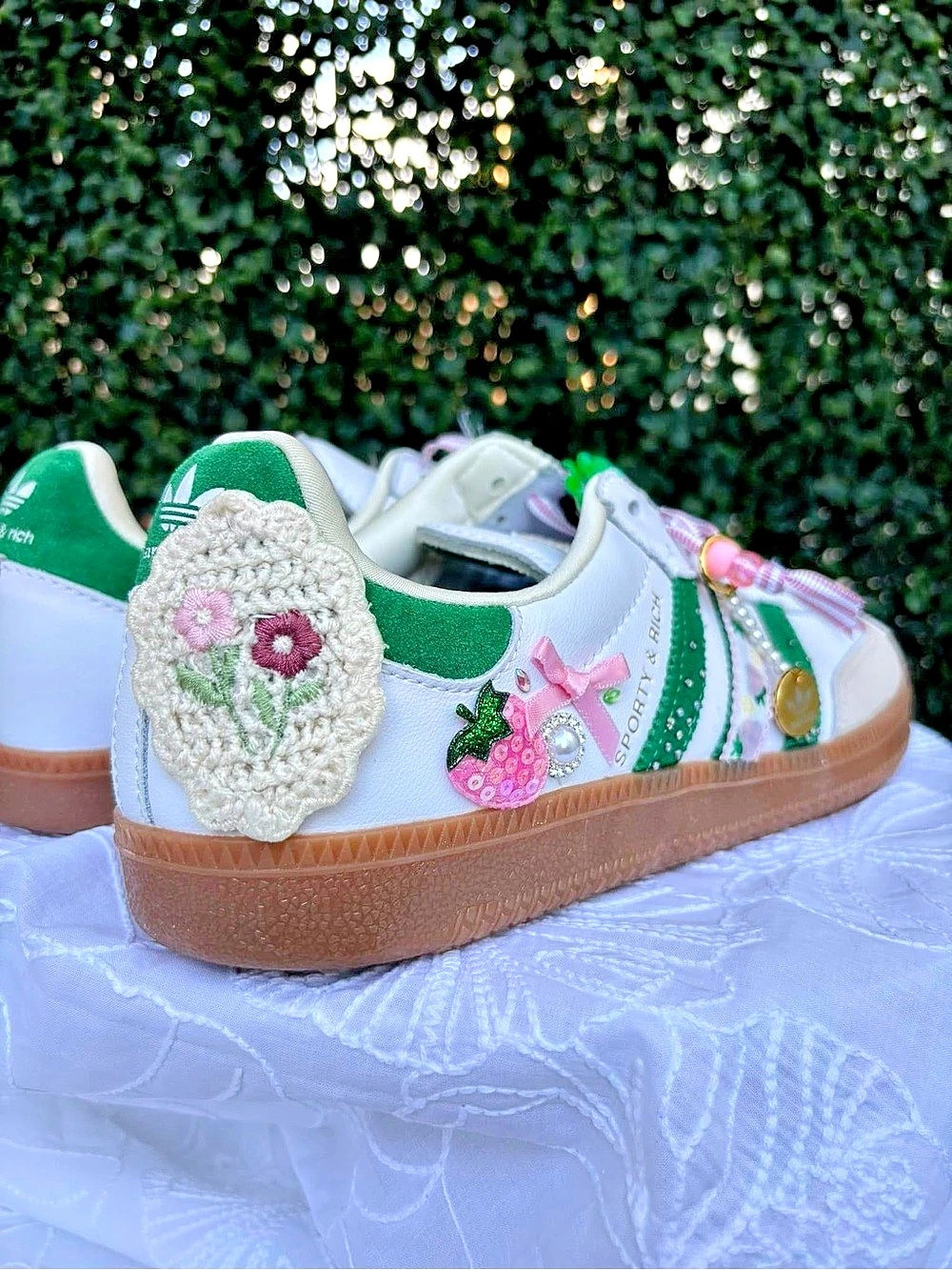 NWOB Sporty & Rich x Adidas Samba OG Sneakers White & Green Sneakers Size 10 - Picture 3 of 4